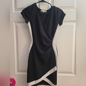 Almost Famous Black and White Asymmetrical Sheath Dress